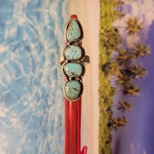 Blue Turquoise 4 Stone Sterling Silver Adjustable Ring